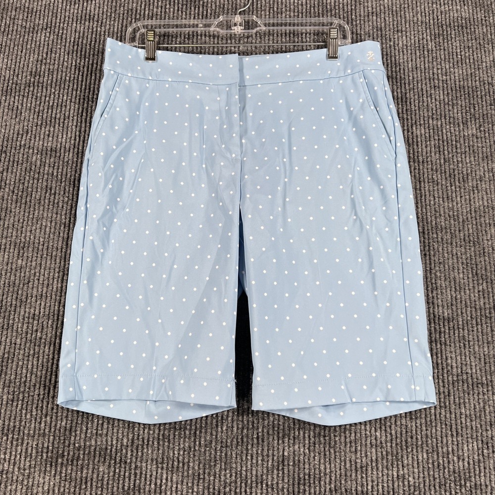Izod Golf Shorts‎ Womens 10 Blue White Polka Dot Bermuda Lightweight Stretch